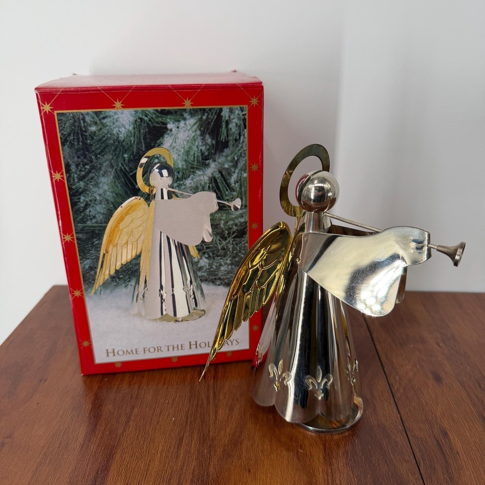 Angel Figurine Musical Rotating Silver Plated Brass VTG 90s Plays Silent Night